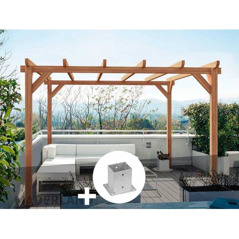Pergola en bois lamellé-collé Villeurbanne 600 x 400 cm + 6 supports poteaux - Maderland