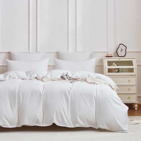 Bettwäsche-Set 200x200cm Mako Satin 3-teilig Weiß Baumwolle mit Reißverschluss