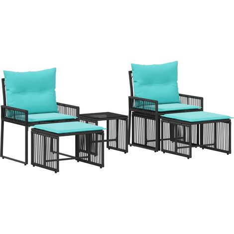 Maison Exclusive - Set di Mobili da Esterno 11 pcs Nero e Turchese polyrattan