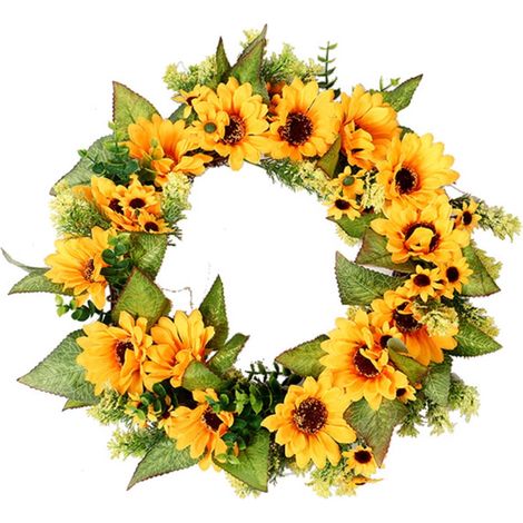 Guirlande De Tournesols - Diamètre 45 Cm - Décoration Artificielle Pour Porte D'Entrée Fenêtre Cheminée Salle De Séjour Chambre Cuisine - 1 Pièce (1/5)