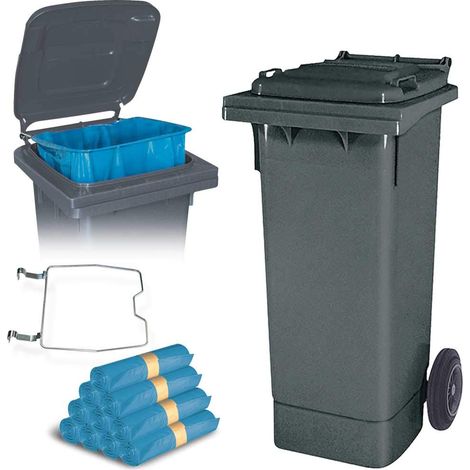 BRB 80 Liter Mülltonne mit Halter für Müllsäcke, inkl. 250 Müllsäcke (grau) (1/3)