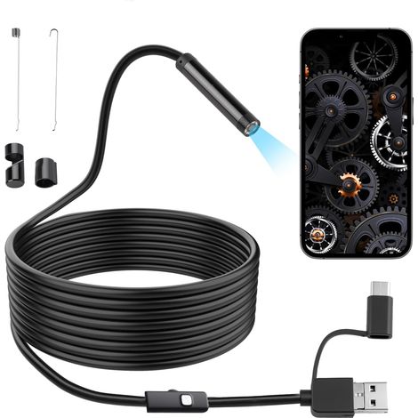 HD-Endoskopkamera mit 6 einstellbaren LEDs, 1080P Industrie-Endoskop, IP67 wasserdicht, 3-in-1 USB Typ-C/Micro-USB, Inspektionskamera für Android, PC, Automobilindustrie, Rohre, Sanitärinstallationen 