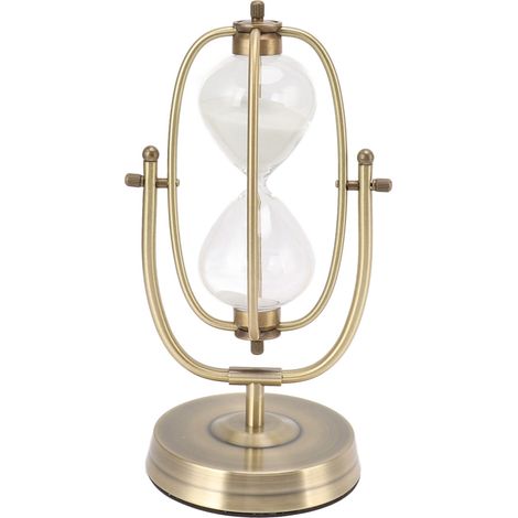 Sablier décoratif vintage fait main en métal et verre, sablier rotatif 15 minutes pour bureau et salon, finition électroplaquée élégante (1/5)