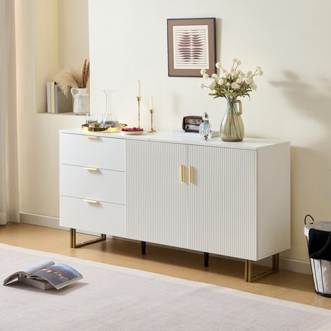 Aparador moderno blanco de MDF con 2 puertas y 3 cajones, 160 x 40 x 81,5 cm (1/5)