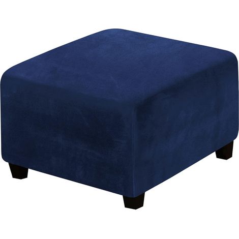 Housse de protection en velours pour ottoman, repose-pieds carré extensible, housse de protection de meubles avec élastique en bas pour salon, chambre à coucher (bleu marine) (1/5)