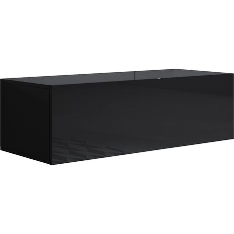 Mobile TV Sospeso Mobile da Soggiorno Porta TV Salotto Stilo Moderno 1 Anta 100x30x40cm Modello Luke H1 Nero Finitura Lucida