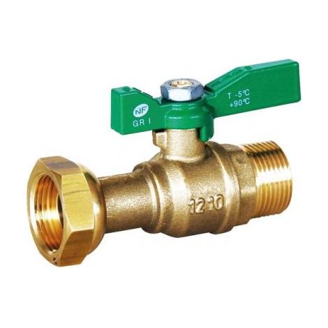 Vanne à sphère laiton droite pour compteur Sferaco - Mâle 1/2' - Ecrou prisonnier 3/4' (1/2)