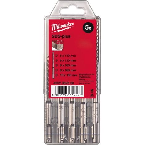 Estuche de plástico de 5 brocas SDS-Plus 2filos 5 / 6x110mm 6/8 / 10x160mm (1/2)