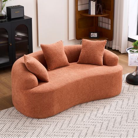 2-Sitzer-Sofa 153 x 94 x 63 cm aus korallenfarbener Chenille, 3 Kissen – MEUBLIV (1/5)