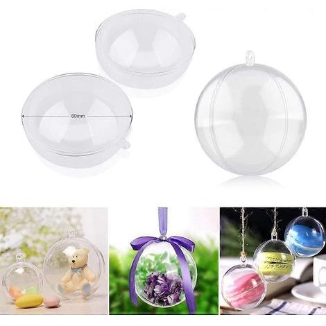 Boules de Noël transparentes à remplir, 6 cm, en plastique transparent, à suspendre soi-même, décoration festive pour événements.