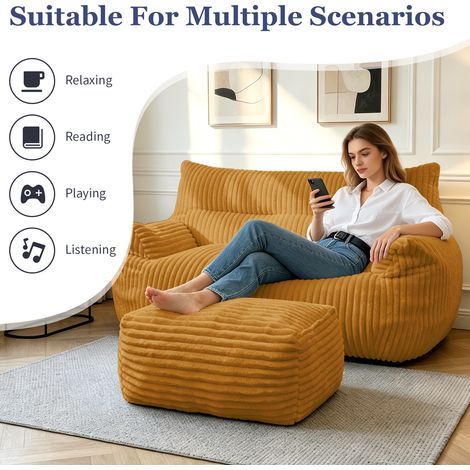 Fauteuil Pouf Double avec Ottoman - Pouf Grand Format en Mousse pour Adultes, Adolescents et Enfants (1/5)