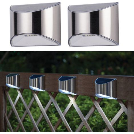 Lot de 2 appliques murales solaires a capteur en acier inoxydable 4 LED (1/5)
