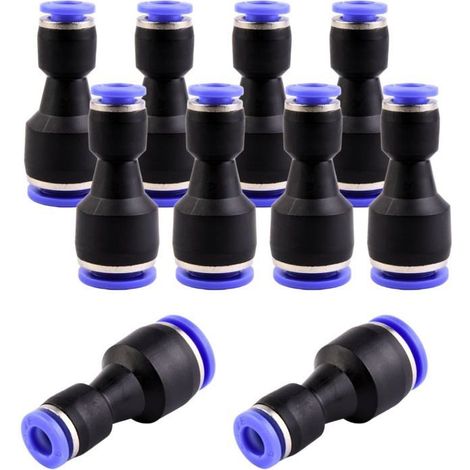 Raccords pneumatiques droits Lot de 10 Plastique et PU Réducteur 10 mm à 6 mm Pour air et électricité (1/5)