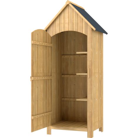 Abri de jardin en bois cabane de jardin exterieur armoire de jardin avec toit bitumé 3 étagères porte avec loquet rangement et stockage extérieurs pour terrasse 77,5 x 54,2 x 179,5 cm naturel