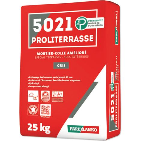 Mortier-colle amélioré spécial terrasses PAREXLANO 5021 Proliterrasse - Gris - 25kg