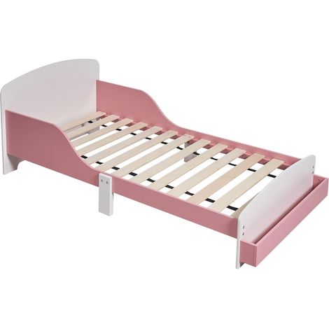 Lit pour Tout-Petits 70x140 cm avec Protection, sommier à Lattes, étagère, MDF Rose/Blanc — 60x77x150 cm (1/5)