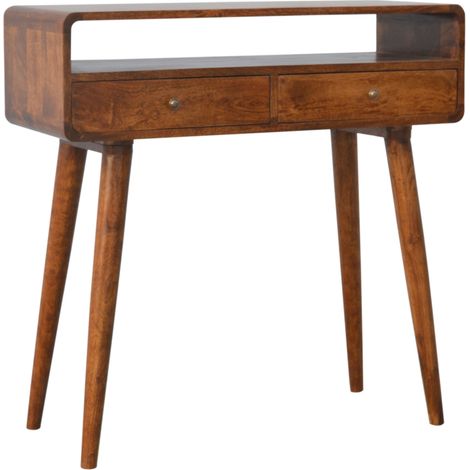 Console courbée en bois massif de châtaignier, 2 tiroirs, marron (1/5)