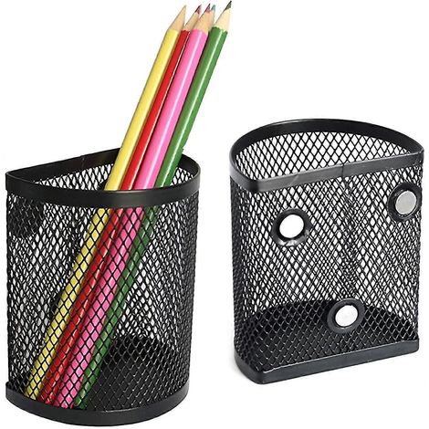 Porte-stylo magnétique, lot de 2, panier en métal, noir (1/3)