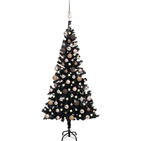 Sapin de Noël artificiel pré-éclairé et boules-Arbre de Noël noir 180 cm PVC 695168 (1/5)