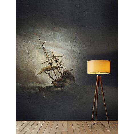 Papier peint panoramique peinture maritime | Tapisserie panoramique mer avec bâteau pour salon | Papier peint panoramique chambre adulte - 270 x 200 cm (2 pièces) (1/5)