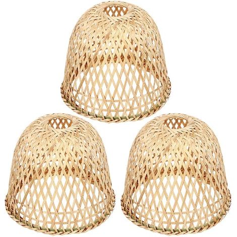 Vintage Bamboo Round Braided Rattan Lampshade, Set of 3 Pieces, Easy to Install for Corridors and Small Spaces Soft Lighting (1/5)