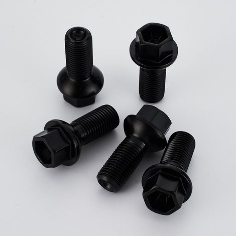 schwarze Kugelring-Radbolzen M14 x 1,5 27 mm R13, kompatibel mit Audi, Seat, Skoda