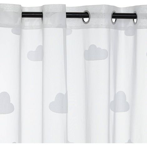 Voilage enfant motif nuage – 140 x 240 cm – Blanc – Œillets métalliques – Doux et décoratif pour chambre d’enfant (1/3)