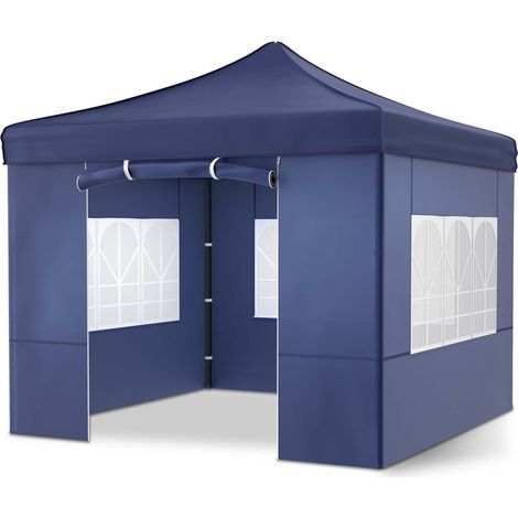 Pavillon 3x3m Tonnelle de jardin pliable Bleu avec fenêtres Sac de rangement inclus