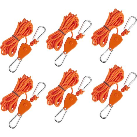 Lot de 6 poulies avec frein à corde - 4 m - Cliquet réglable - Corde de tente avec tendeur de corde - Coupe-vent - Cliquet réfléchissant - Pour camping, voile d'ombrage, tentes, extérieur (1/5)