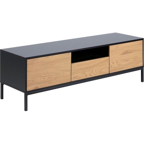 Mueble TV Norsica Sevferi 122, Roble salvaje + Negro, Número de puertas: 2, Número de cajones: 1, 140x45x40cm (1/5)