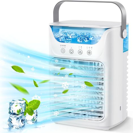 Climatiseur portable 3 en 1 ventilateur, refroidisseur et humidificateur avec réservoir d'eau à remplissage supérieur de 700 ml, veilleuse 7 couleurs, minuterie 2/4/6 heures et fonctionnement ultra (1/5)