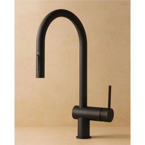 Rubinetto cucina bocca estraibile in ottone nero opaco Novara (1/3)
