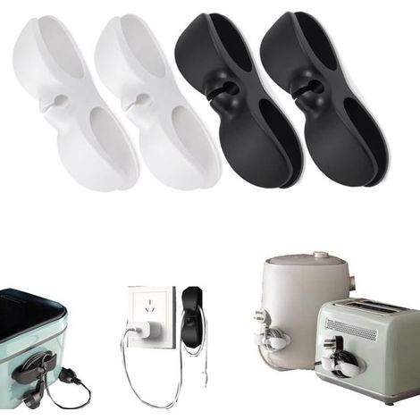 Juego cuatro clips cables: organizador cables organizador cables autoadhesivo, clip cables cocina soporte enchufes (10,3 x 2,8 cm, Negro, Blanco) (1/5)