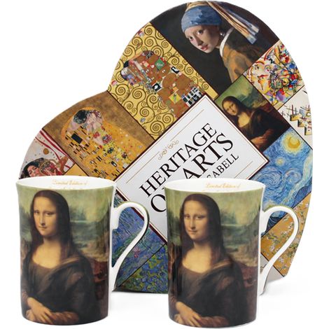 Porzellantassen, 2 Stück, Leonardo da Vinci „Mona Lisa“, 300 ml, als Geschenk (1/5)