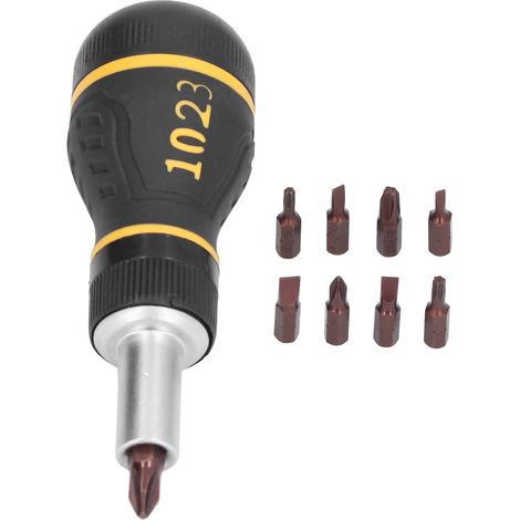Kit d'outils comprenant 9 tournevis à cliquet avec tête magnétique, 3 positions de cliquet et embouts. (1/5)