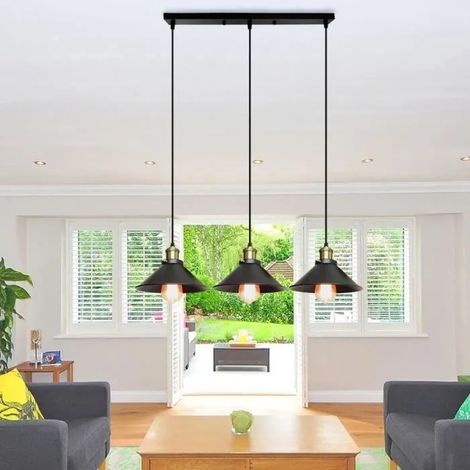 3 Lampes Suspension Luminaire Industrielle Lustre Plafonniers Design Edison Métal Lustre Suspension avec 50cm Support en (1/4)