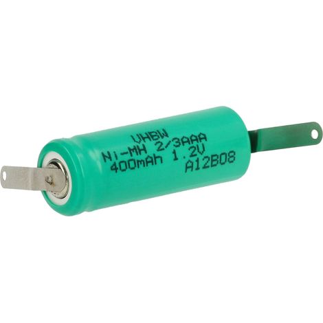 vhbw Batterie remplacement pour 2/3AAA pour modéle RC (400mAh, 1,2V, NiMH, vert, avec cosse à souder (Z))