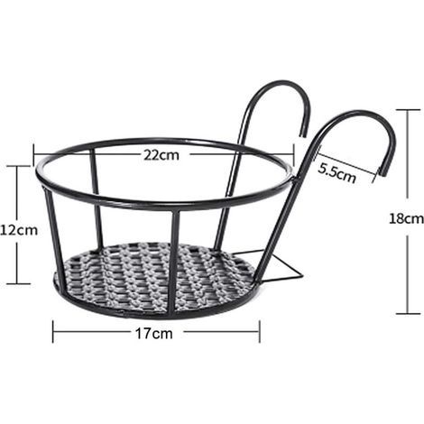 1 Stück Hängender Blumentopfhalter Dekoration, Balkonregal Runder Blumentopf, Material Eisen, für Gartenbalkongeländer, Flure, Zimmerpflanzen (Schwarz) (1/4)