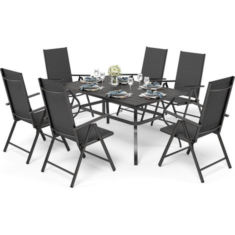 PHIVILLA 6+1 Garden Table and Chairs Set of 6 Patio Seating Folding Chair 6X Adjustable with 7 Seating Positions and Metal Dinning Table Garden Furniture Sets Weather-resistant (1/5)