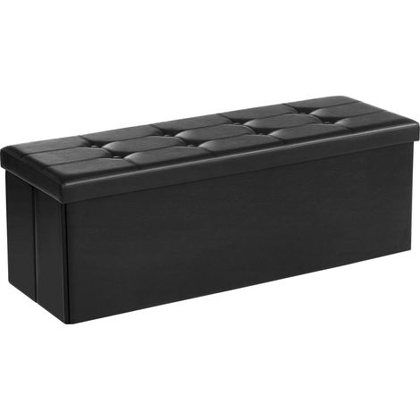 SONGMICS Cassapanca Contenitore 120L, Pouf Contenitore, Panca Poggiapiedi Pieghevole, Capacità di Carico di 300 kg, Seduta Imbottita, Nero LSF701