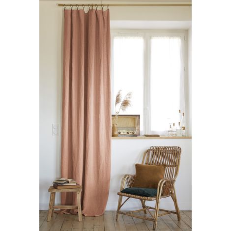 Rideau ajustable + 8 anneaux pince "Soline" 140 x 270 cm Lin lavé l'Effet Papillon - Soline Vieux Rose - 1 Panneau ajustable 140 x 270 cm