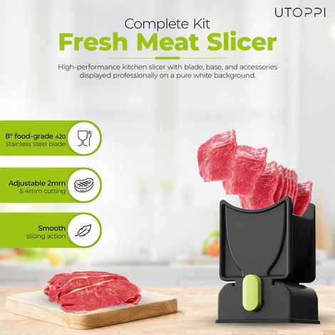Trancheuse à viande manuelle pour usage domestique, trancheuse à viande en acier inoxydable, coupe 18 tranches à la fois, lame réglable, trancheuse à poulet fine portable, livrée avec lame, brosse et (1/4)