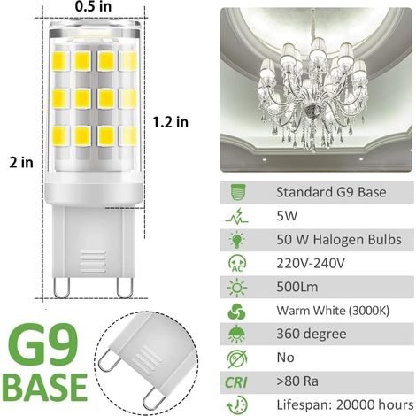 G9 LED Lampe Ampoules, Blanc Chaud 3000K 5W G9 LED Ampoule Lumiere équivalent aux ampoules halogènes de 40 W 420 lumens not dimmable, lot de 2 [Classe énergétique A+]