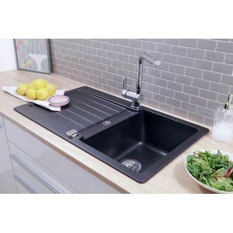 Küchenspüle Einbauspüle Spülbecken Granitspüle 86 x 50 Schwarz Respekta Austin