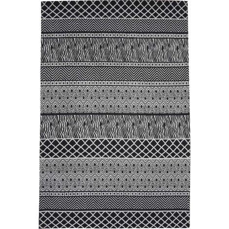 Tapis salon et chambre 170x240 gris rectangle fait à la main motif ethnique ZIGZOU (1/4)