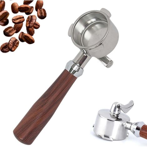 1 Porte-filtre 51mm, Double Bec, Acier Inoxydable, Poignée Bois, Compatible Delonghi Dedica (1/5)
