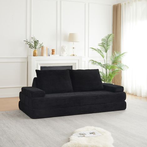 Canapé-lit modulaire en velours côtelé 211,5 cm avec 2 dossiers triangulaires noir OKWISH (1/5)