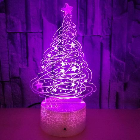 Veilleuse sapin de Noël 3D créative, alimentation USB, interrupteur tactile, lampe décorative LED à effet d'optique, 7 couleurs changeantes, décoration pour chambre d'anniversaire (1/5)