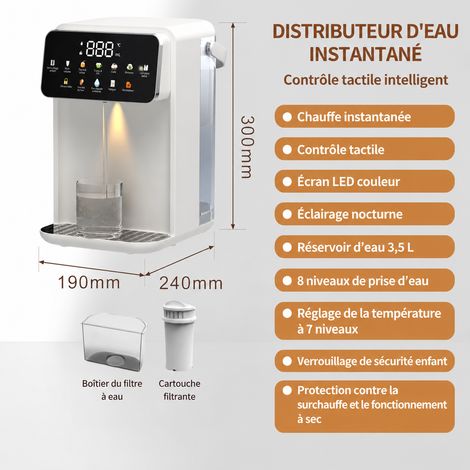 Distributeur d'eau JT2 à écran noir avec cartouche filtrante et bac de filtration d'eau 26,5 × 23,5 × 35 cm 24,5 kg norme européenne version anglaise 220V – Livraison gratuite