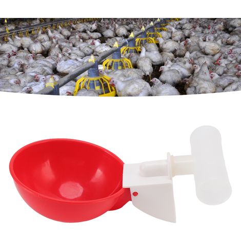 Bebedero automático para pollos y aves de corral, carcasa de plástico rojo resistente, G3/4 - Paquete de 10 unidades con mangueras en T (1/5)